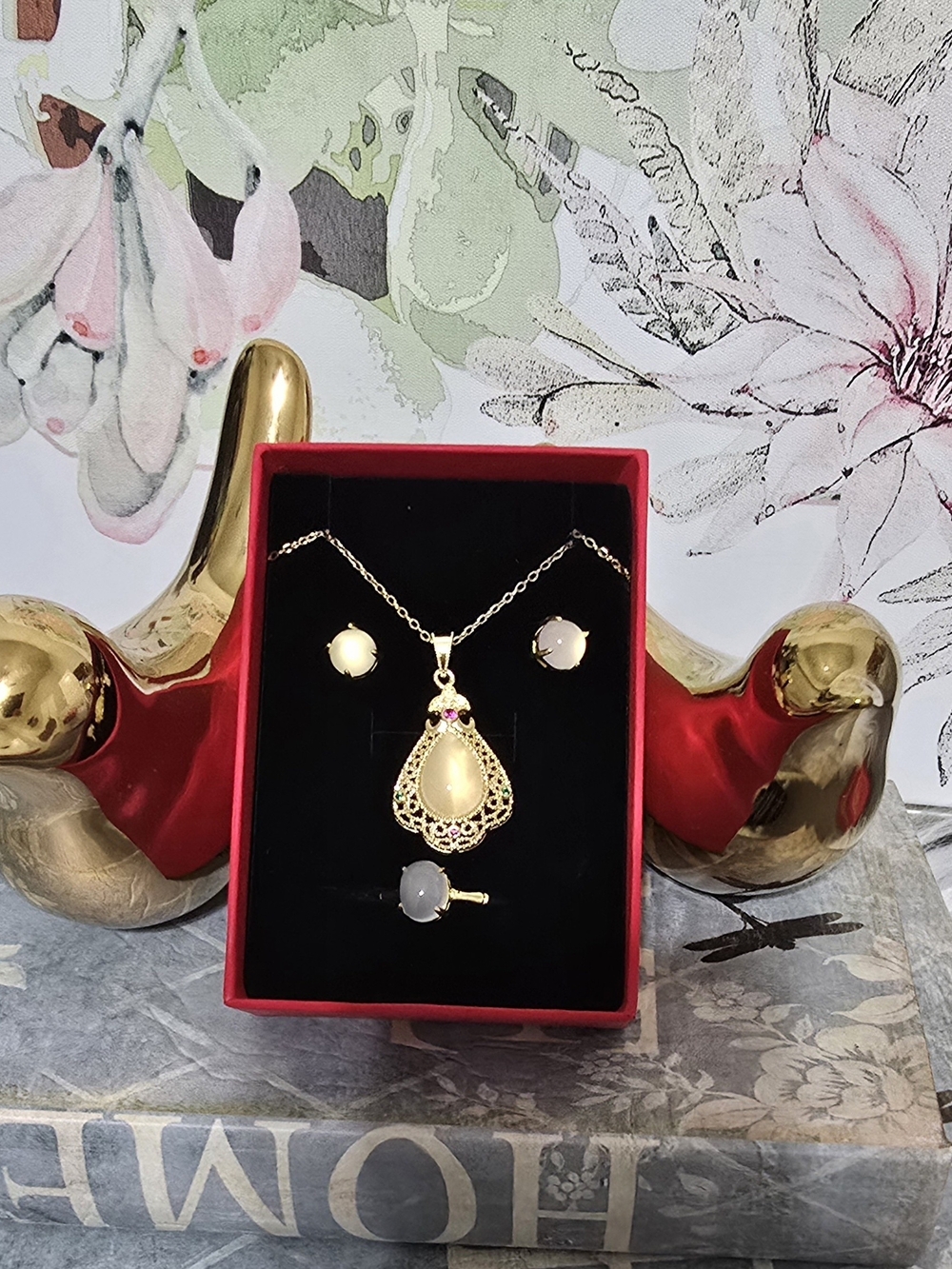 Real Agate Gemstine Teardrop Pendant Necklace And Earring Set